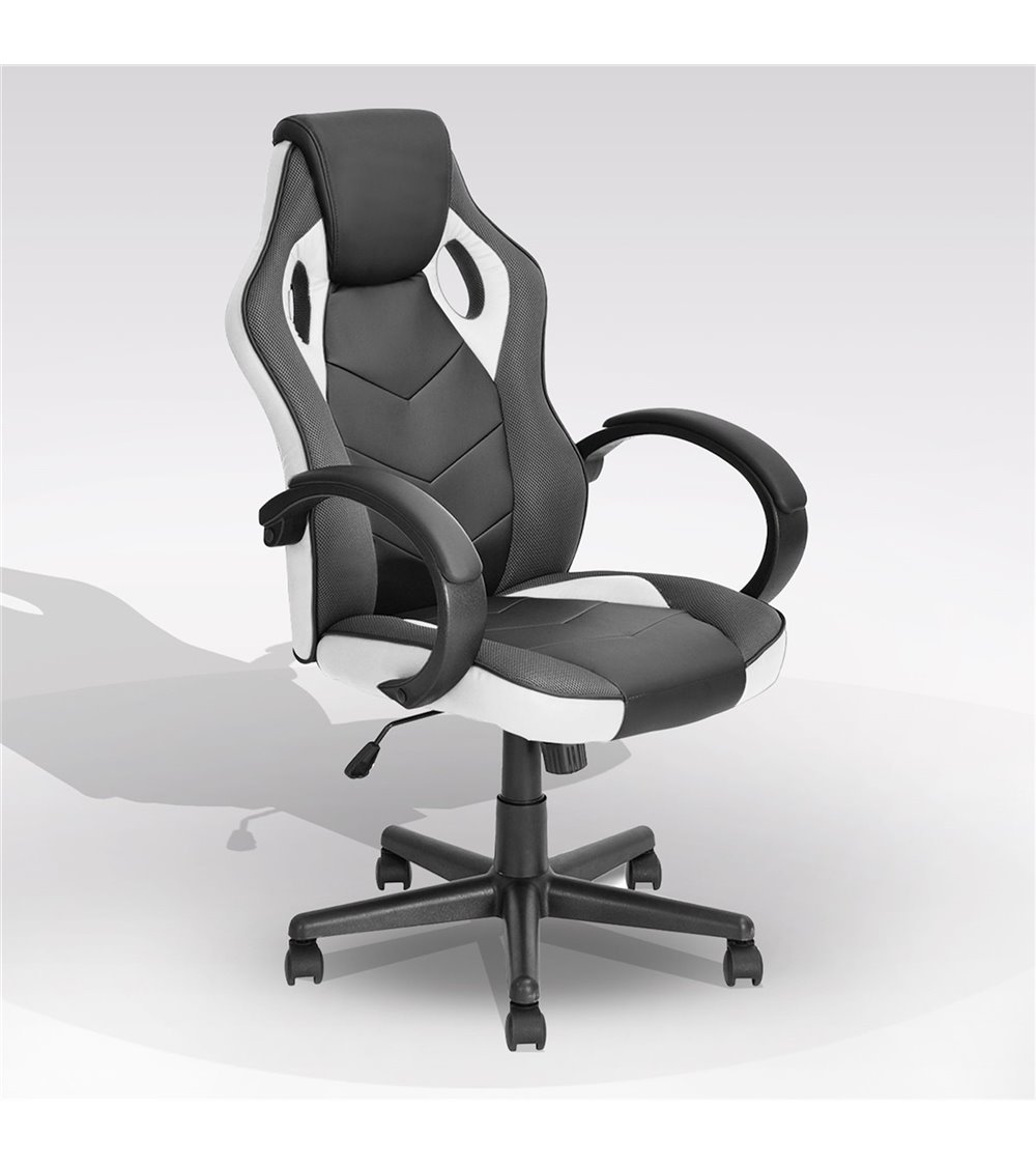 Fauteuil de jeu Rallye noir et blanc r glable sur roulettes